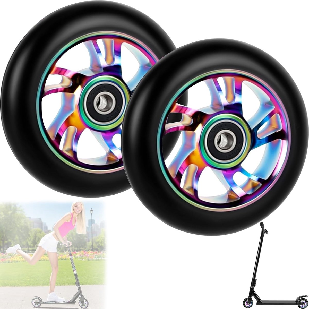 Solidchoice - Set van 2 Vervangwielen voor Scooter 100 mm met Shockabsorberende Eigenschappen
