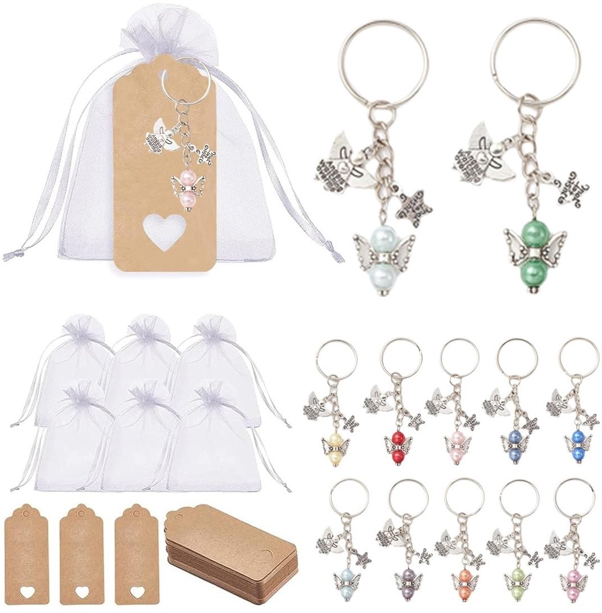 Solidchoice - Set van 36 Sleutelhangers met Engel en Organza Zakje