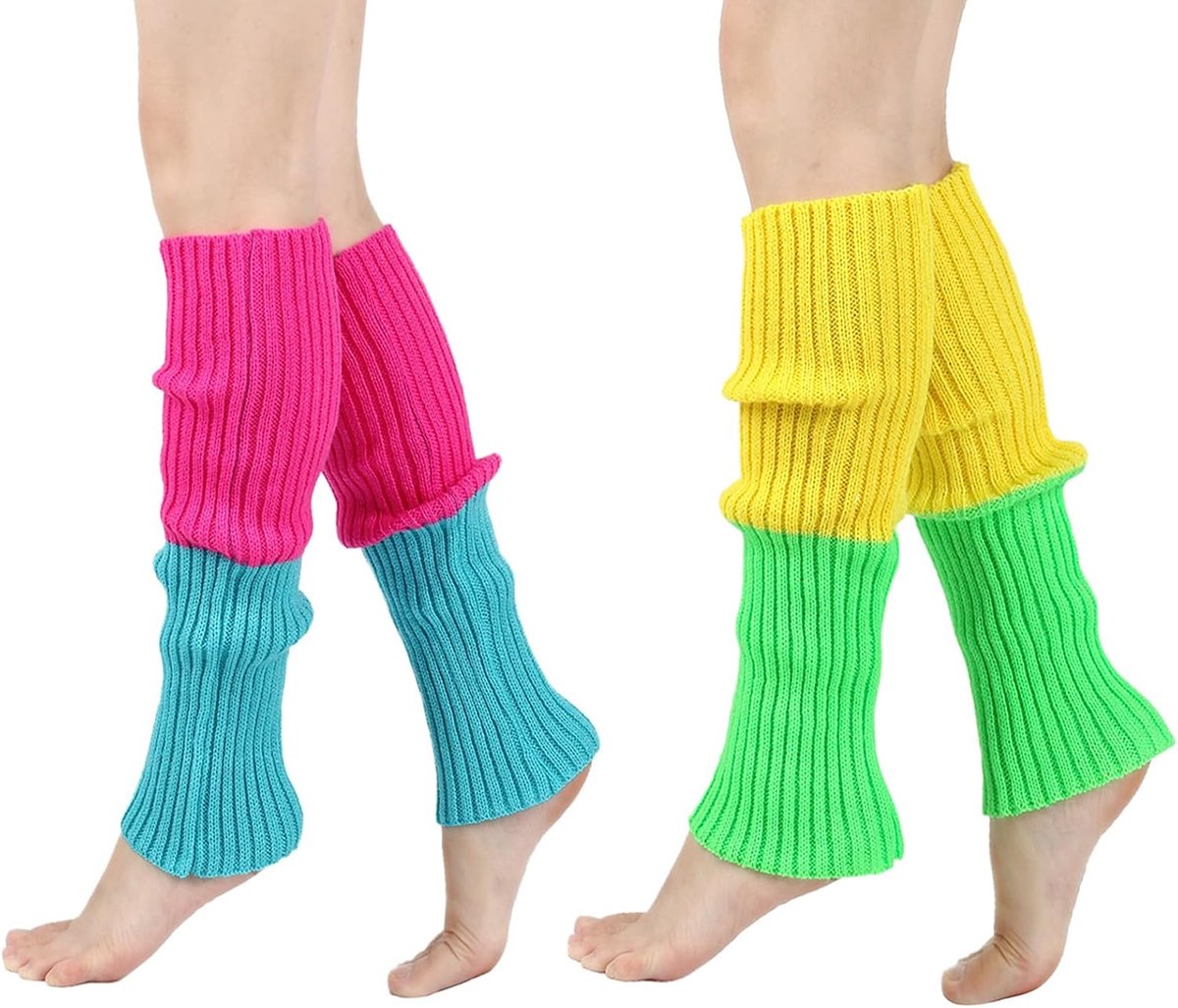 Legwarmers 80s - Neon kleuren - Gebreid - Perfect voor retro themafeest - ShopVlot
