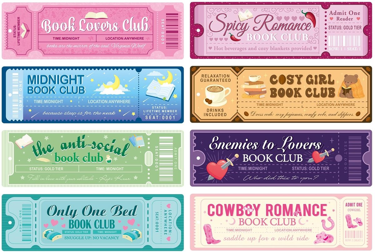 Solidchoice - Set van 8 Unieke Papieren Boekenleggers met Ticketontwerp
