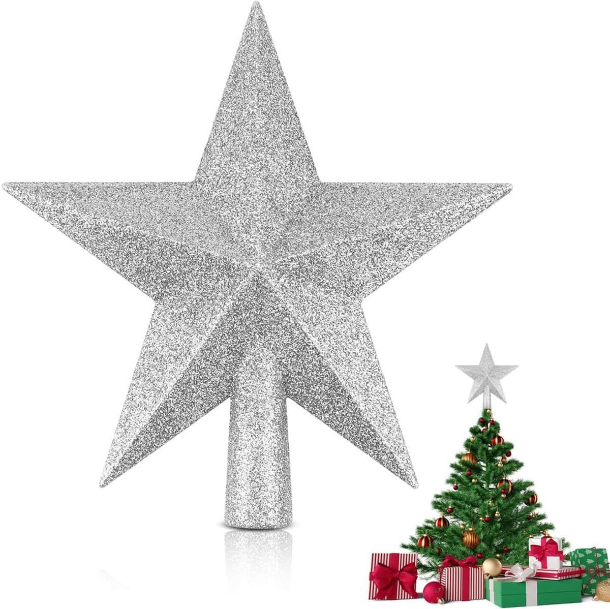 Kerstboomtopper Ster - Glitter - Zilver - Prachtige decoratie voor je kerstboom - ShopVlot