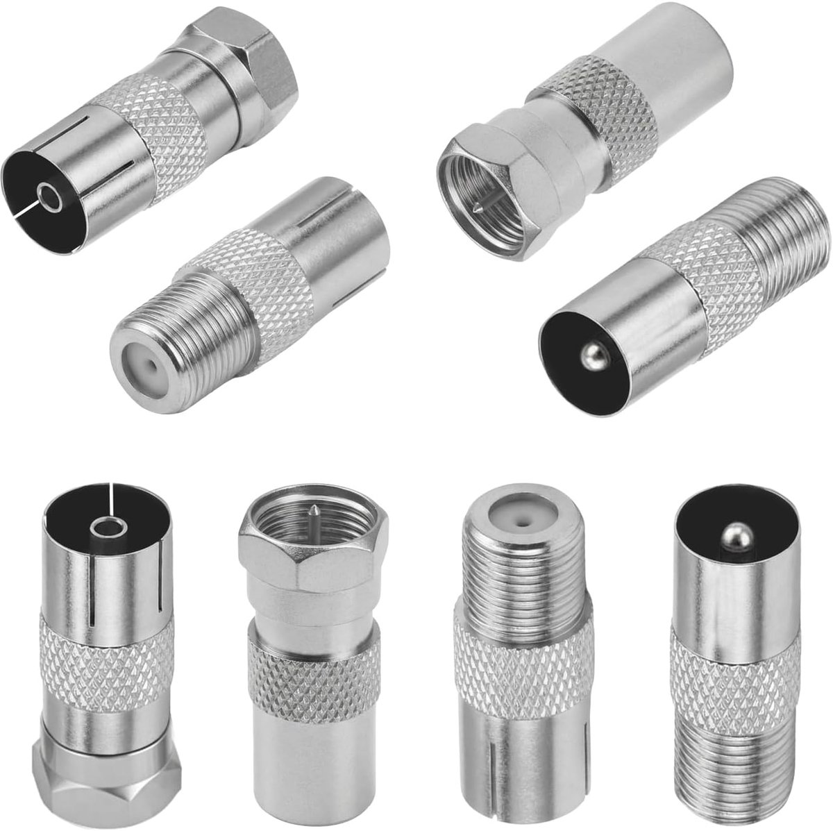 F-Type naar Coax Adapterset - 8 stuks - vernikkeld messing - voor TV-antenne en AV-apparatuur - ShopVlot