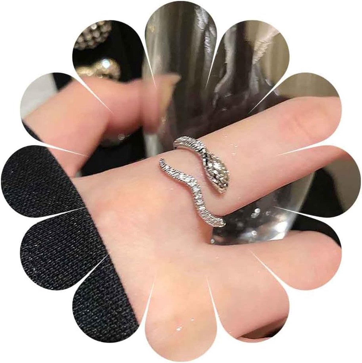 Slangenringen goud - verstelbaar - met rhinestones - unieke sieraden voor vrouwen - ShopVlot