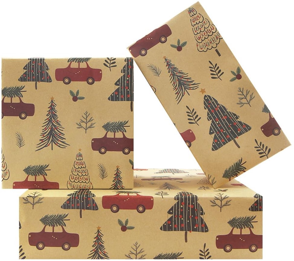 Solidchoice - Kerst Inpakpapier met Rode Vrachtwagen en Boom voor Kinderen
