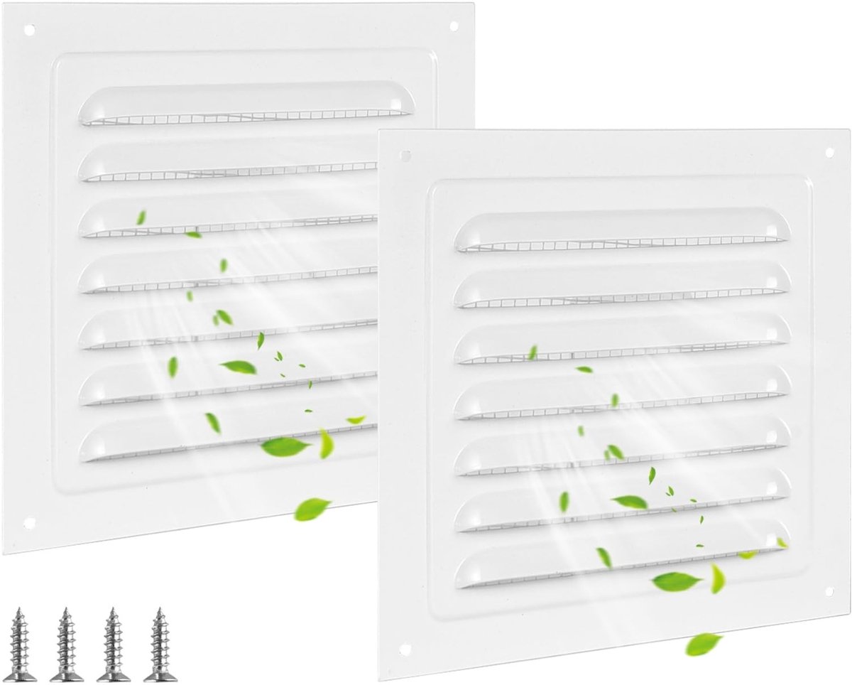 2 Stuks Vierkante Ventilatie Rooster Aluminium met Insectenhor voor Keuken en Badkamer
