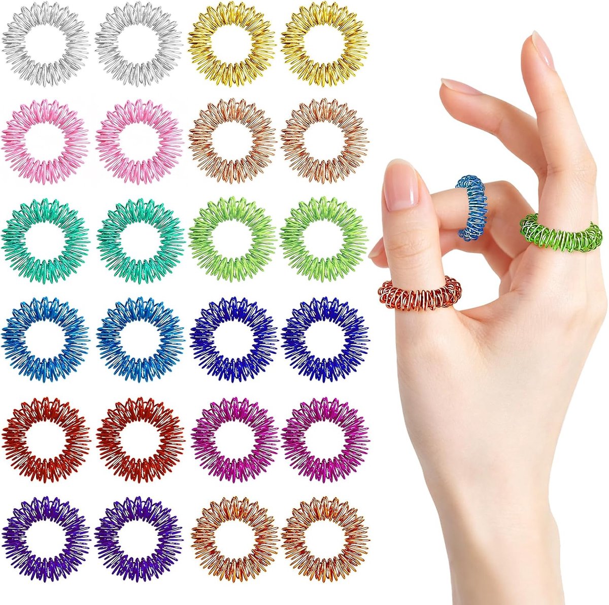 acupressuurringen 24 stuks - roestvrij staal - anti-stress - bevorder de doorbloeding - ShopVlot