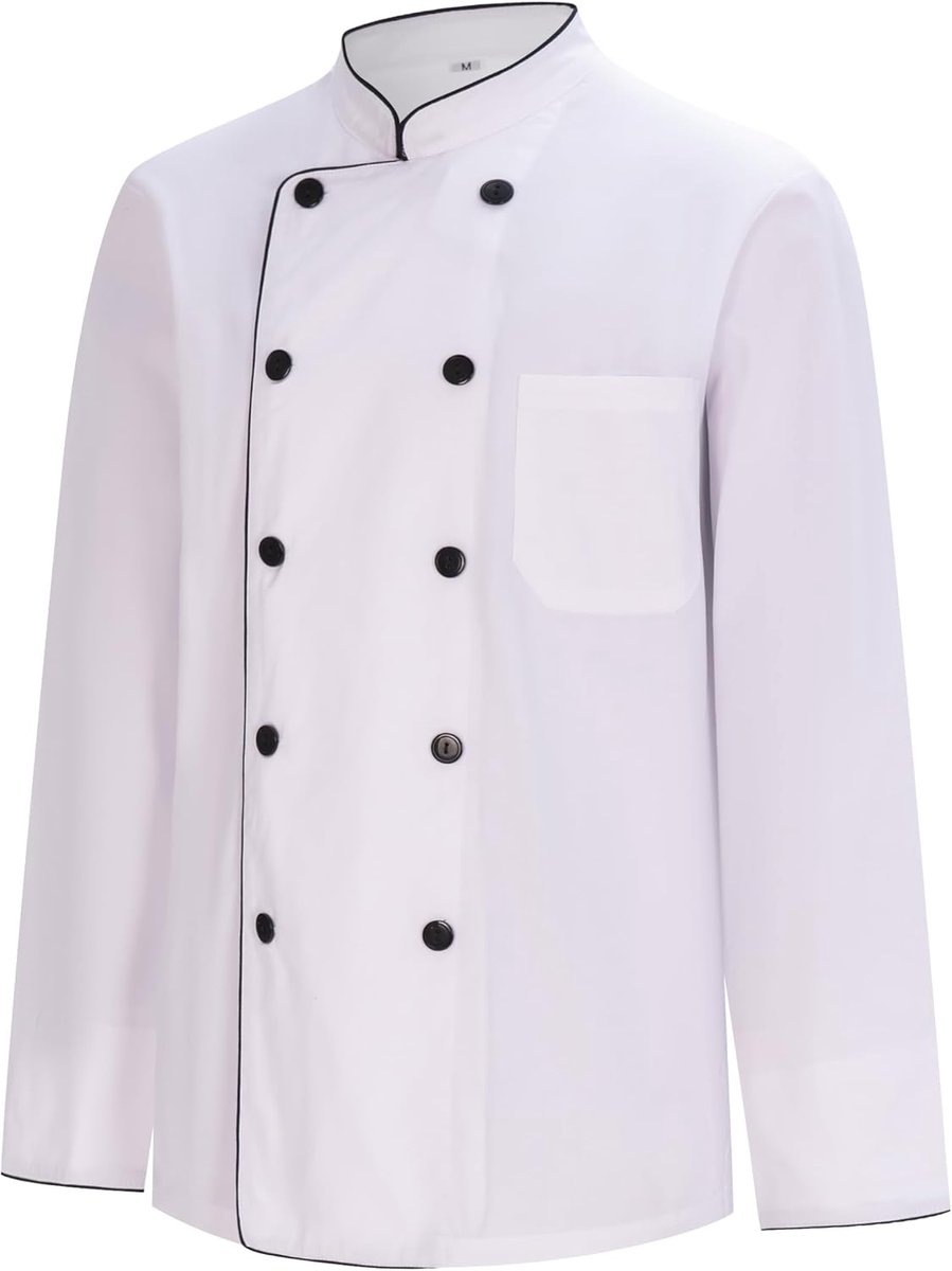 MISEMIYA 842-842B Men's Chef's Coat, White/Black, Size XL - ShopVlot