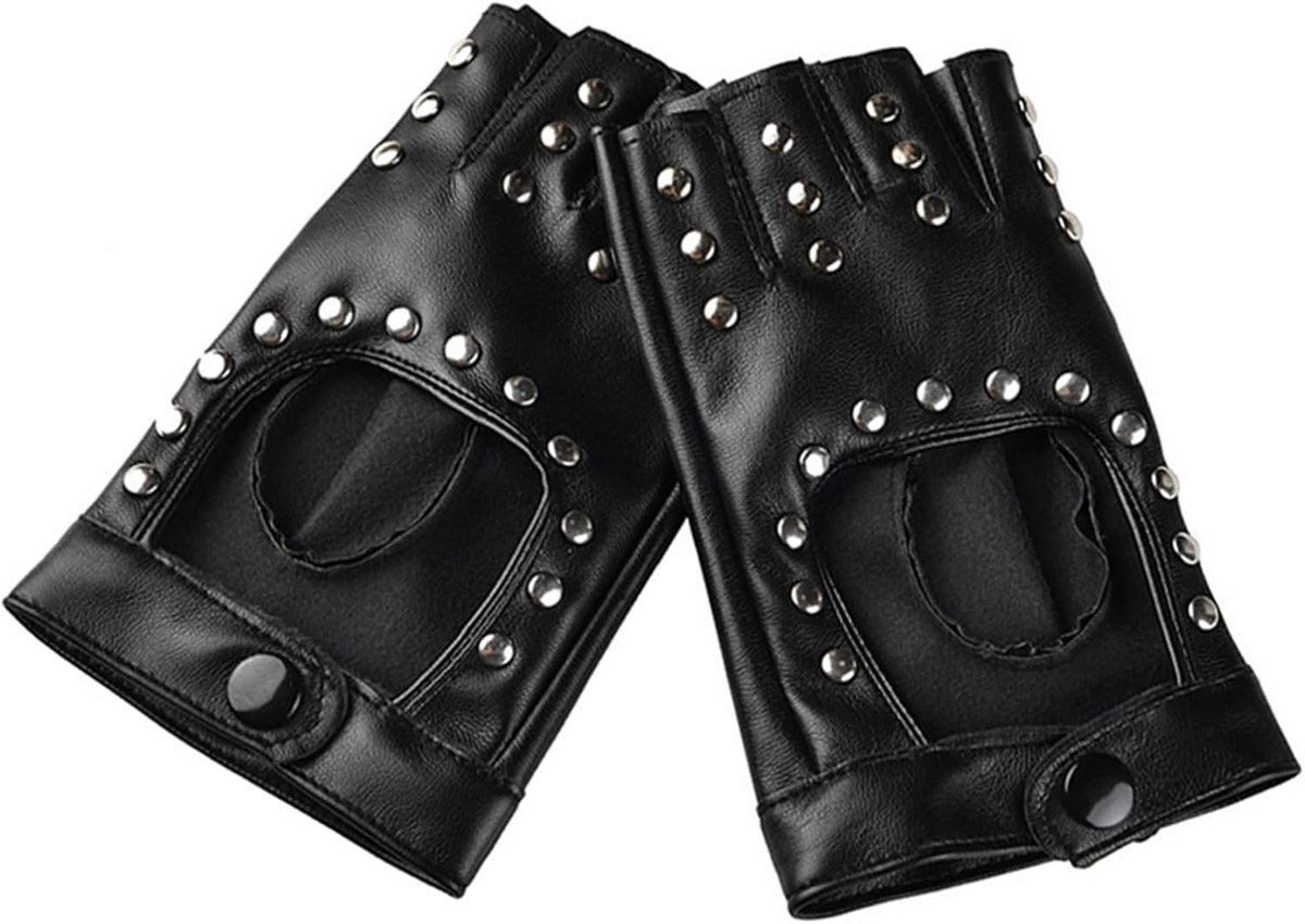 1 Pair Fingerless Leather Gloves Punk Gloves Fingerless with Rivets PU Leather Cosplay Theme Party Hip Hop Dance Party - ShopVlot