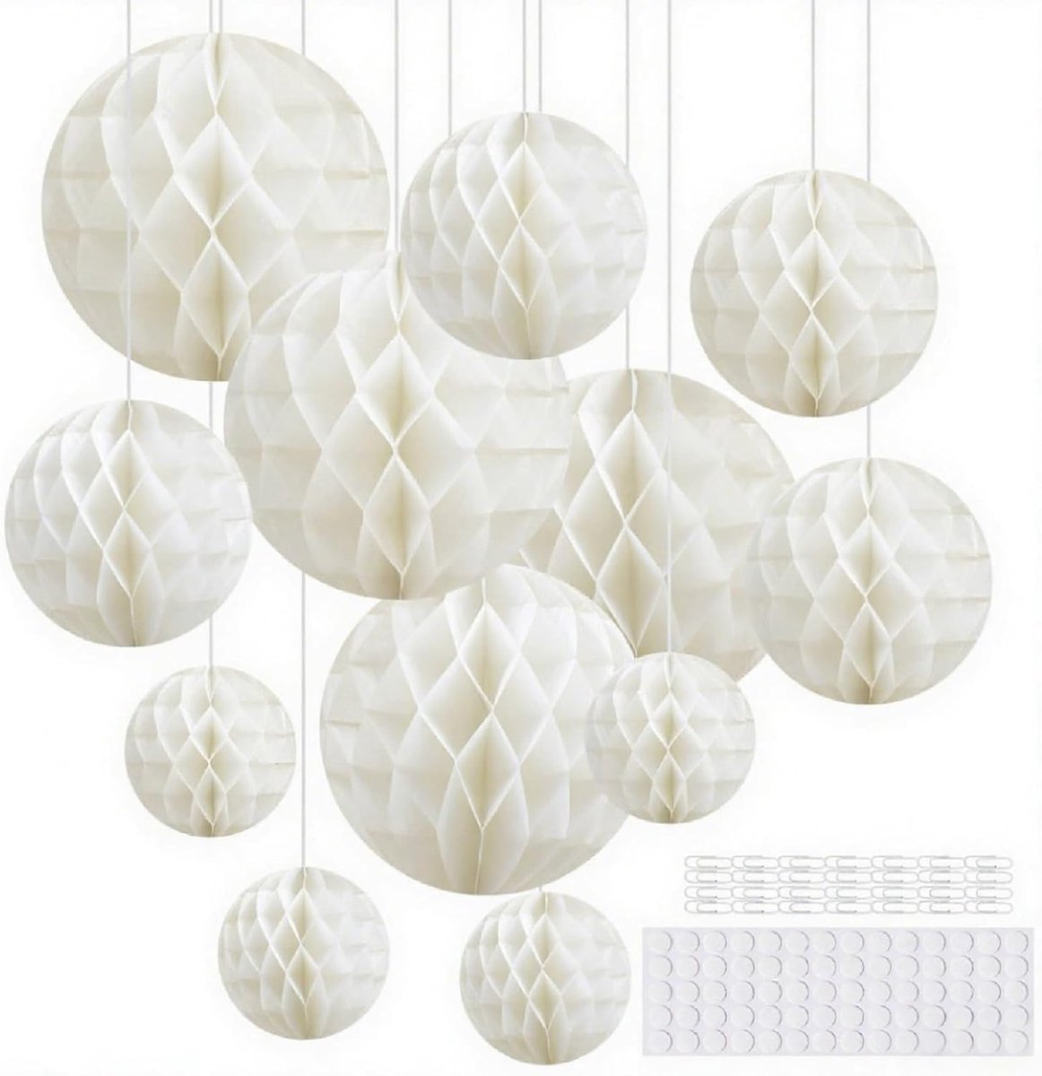 Hexizexi 12 Pcs Paper Honeycomb Ball 15cm/20cm/25cm Honeycomb Ball White Honeycomb Balls Hanging Honeycomb Balls for - ShopVlot