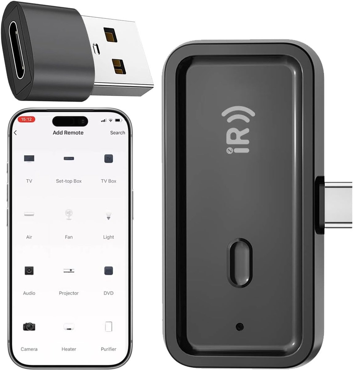 Smartphone IR-afstandsbediening adapter voor Smart Home afstandsbediening van airconditioning en tv's, inclusief - ShopVlot