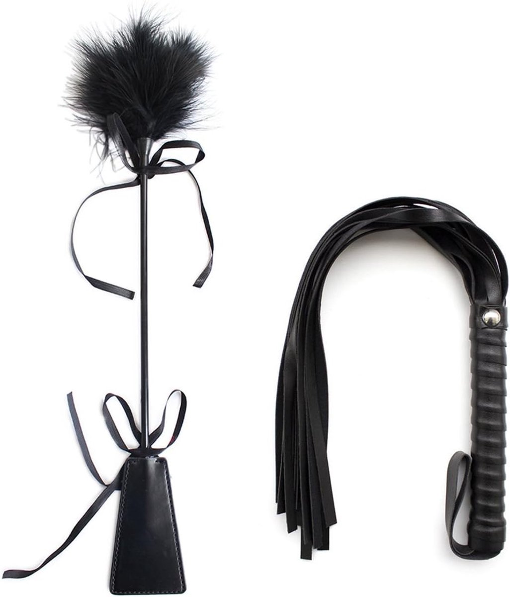 SM Bondage Flogger Erotic Leather Whip with Feather Tickler Leather Hand Spanking Slapper Paddle Sex Toy Accessories - ShopVlot