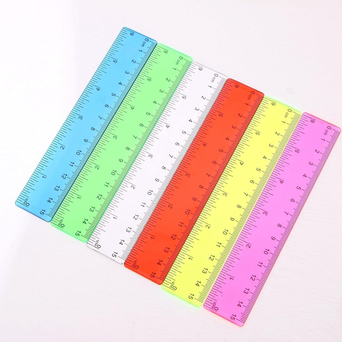 6 Piece Ruler, 15 cm, Rulers, Coloured Elementary School, Plastic, Day Display, Transparent Scale, Small Flat Ruler - ShopVlot