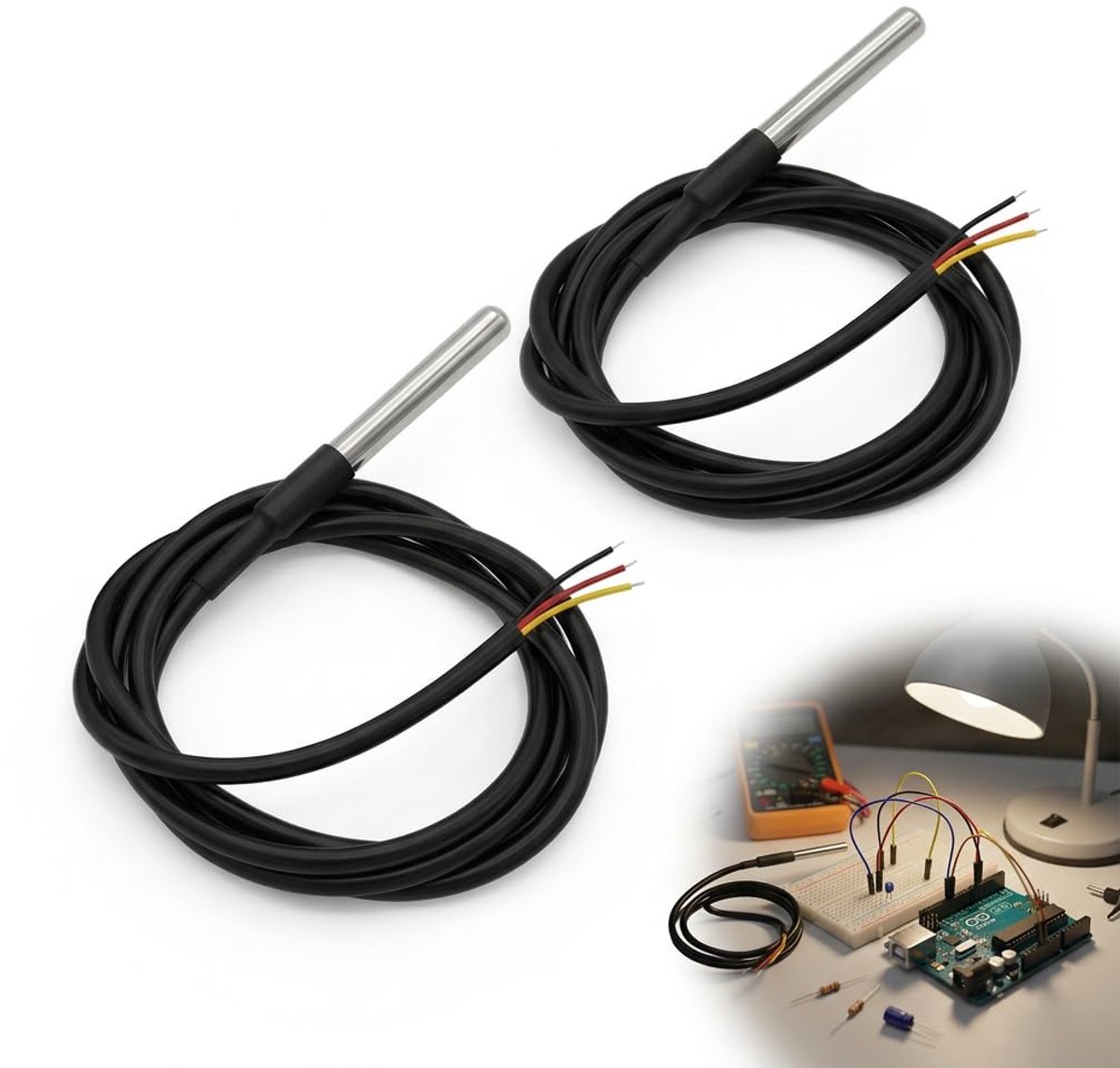 Digitale temperatuursensor set van 2 - waterdicht roestvrij staal - -55 °C tot +125 °C - ShopVlot