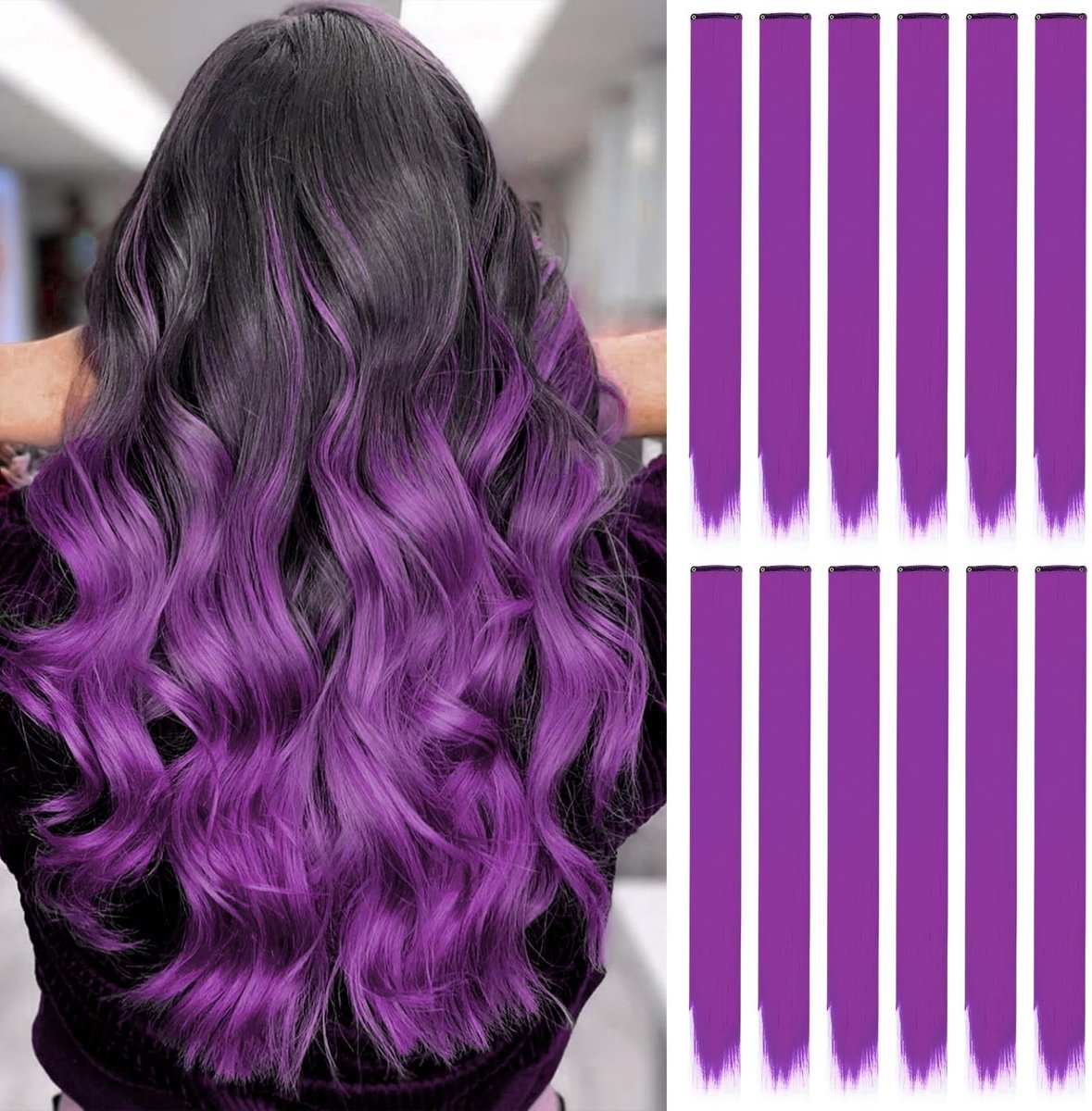 Solidchoice - 12 Paar Paarse Haarverlengingen Clip-In van 56 cm