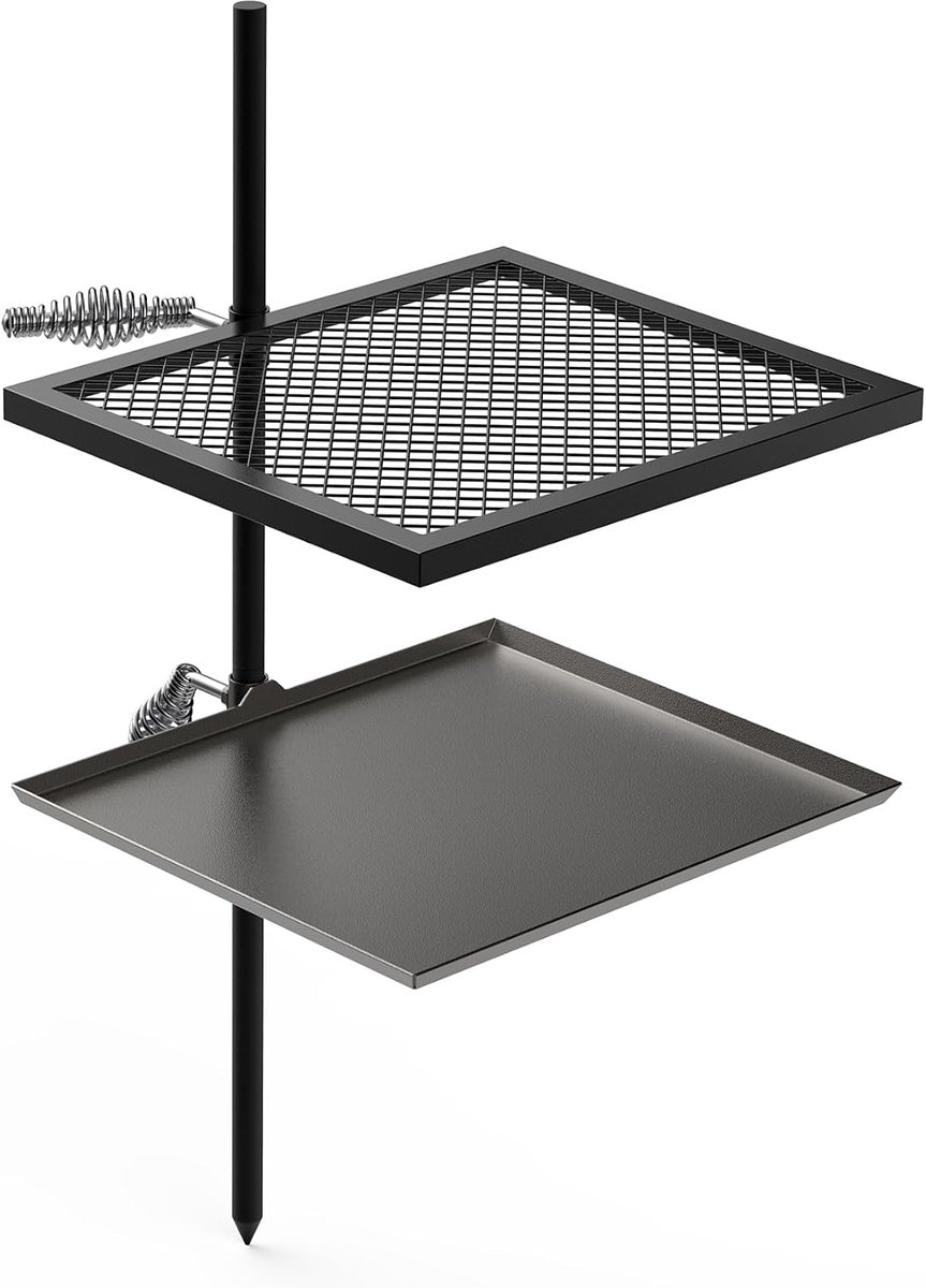 Barbecue met roterende grillplaat - Hoogwaardige staalconstructie - Verstelbare handgrepen - Ideaal voor kamperen - ShopVlot