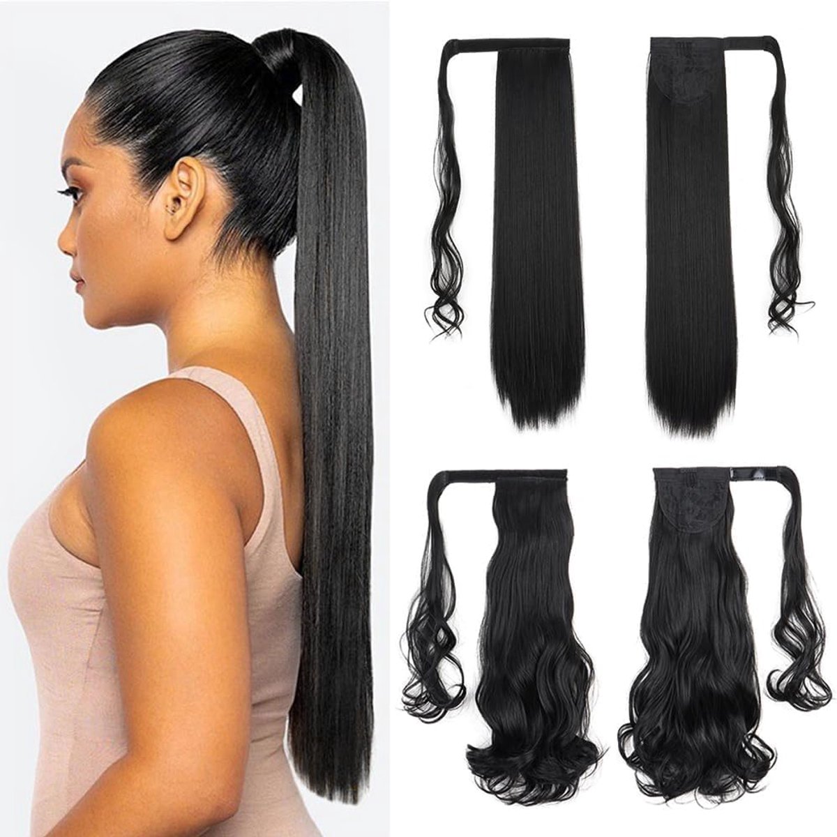 Ponytail Haarstuk Clip Braid Extensions - Rechte en Golvende Variaties - Natuurlijke Look - Eenvoudig in Gebruik - ShopVlot