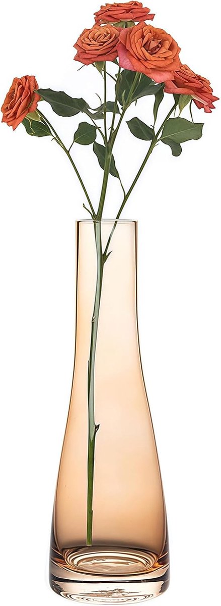 Glazen vaas 21cm - oranje - brede opening - perfect voor enkele bloemen - ShopVlot
