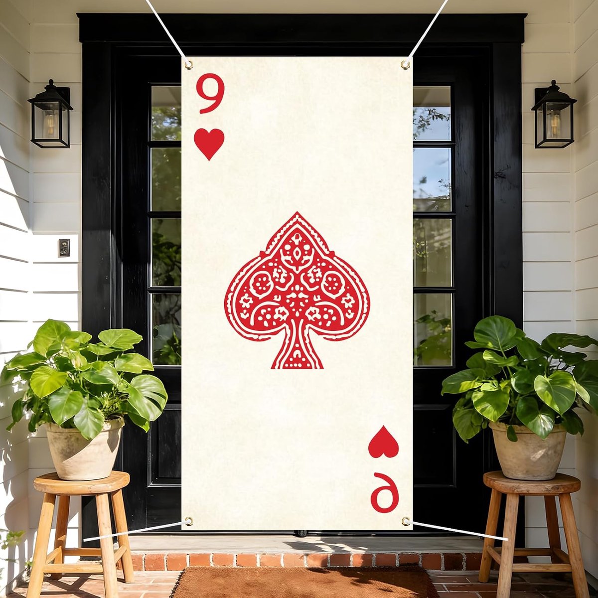 Speelkaarten deurhoes 180 x 90 cm - polyester met hartmotief - decoratieve achtergrond - perfect voor feestjes - ShopVlot