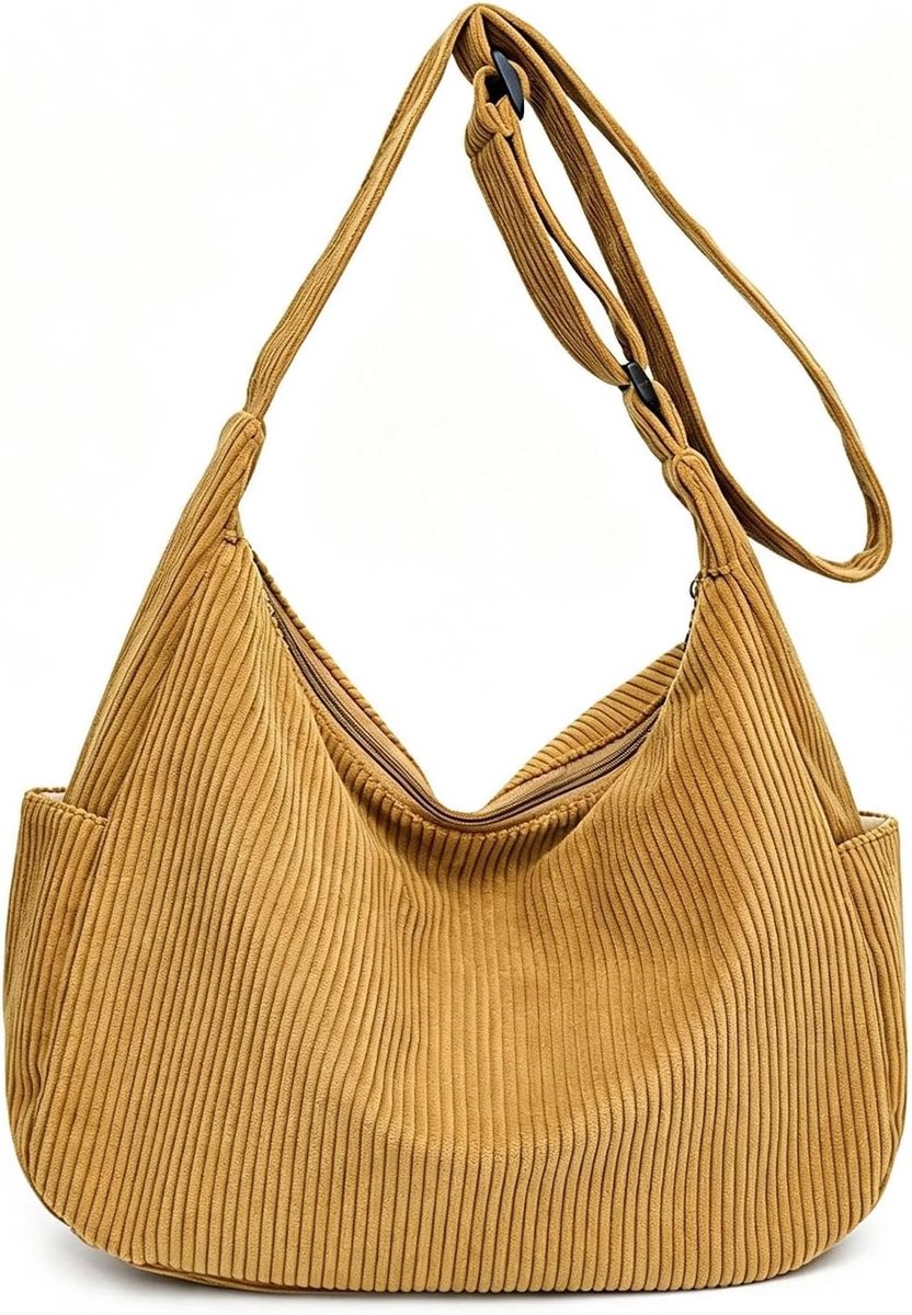 Crossbody tas dames bruin - corduroy - verstelbare schouderriem - ideaal voor reizen - ShopVlot