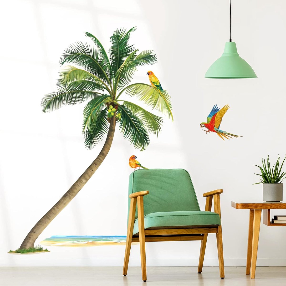 Wandstickers Palmboom Vogels - Tropical Planten - Zelfklevend - Eenvoudig aan te brengen - ShopVlot
