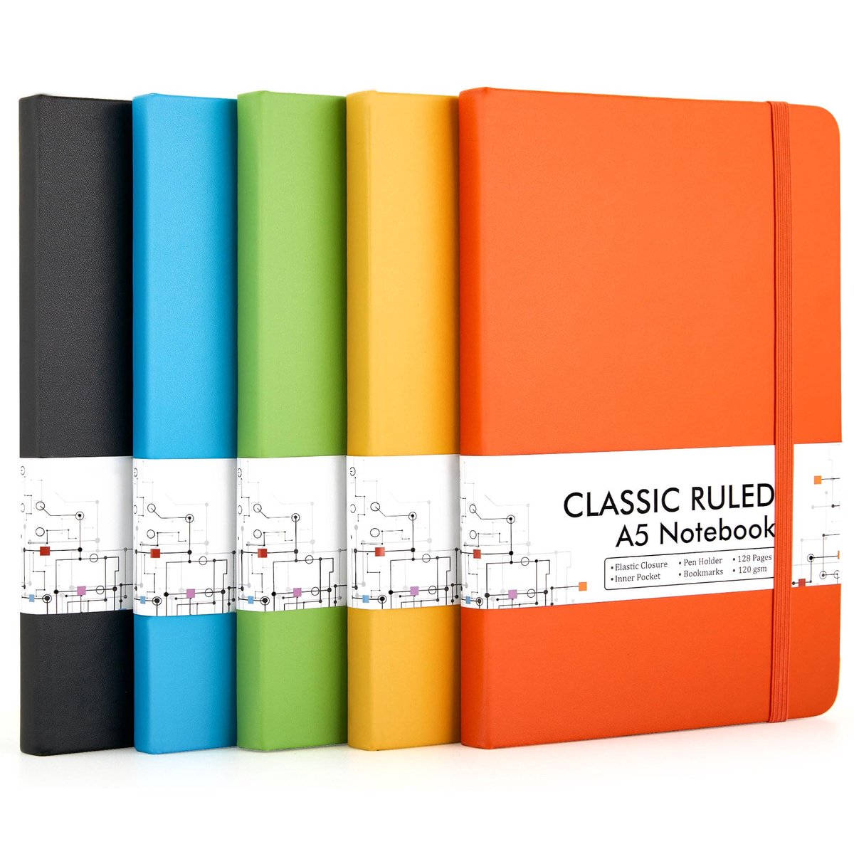A5-notitieboeken 5-pack - gelinieerd - harde kaft - ideaal voor werk en studie - ShopVlot
