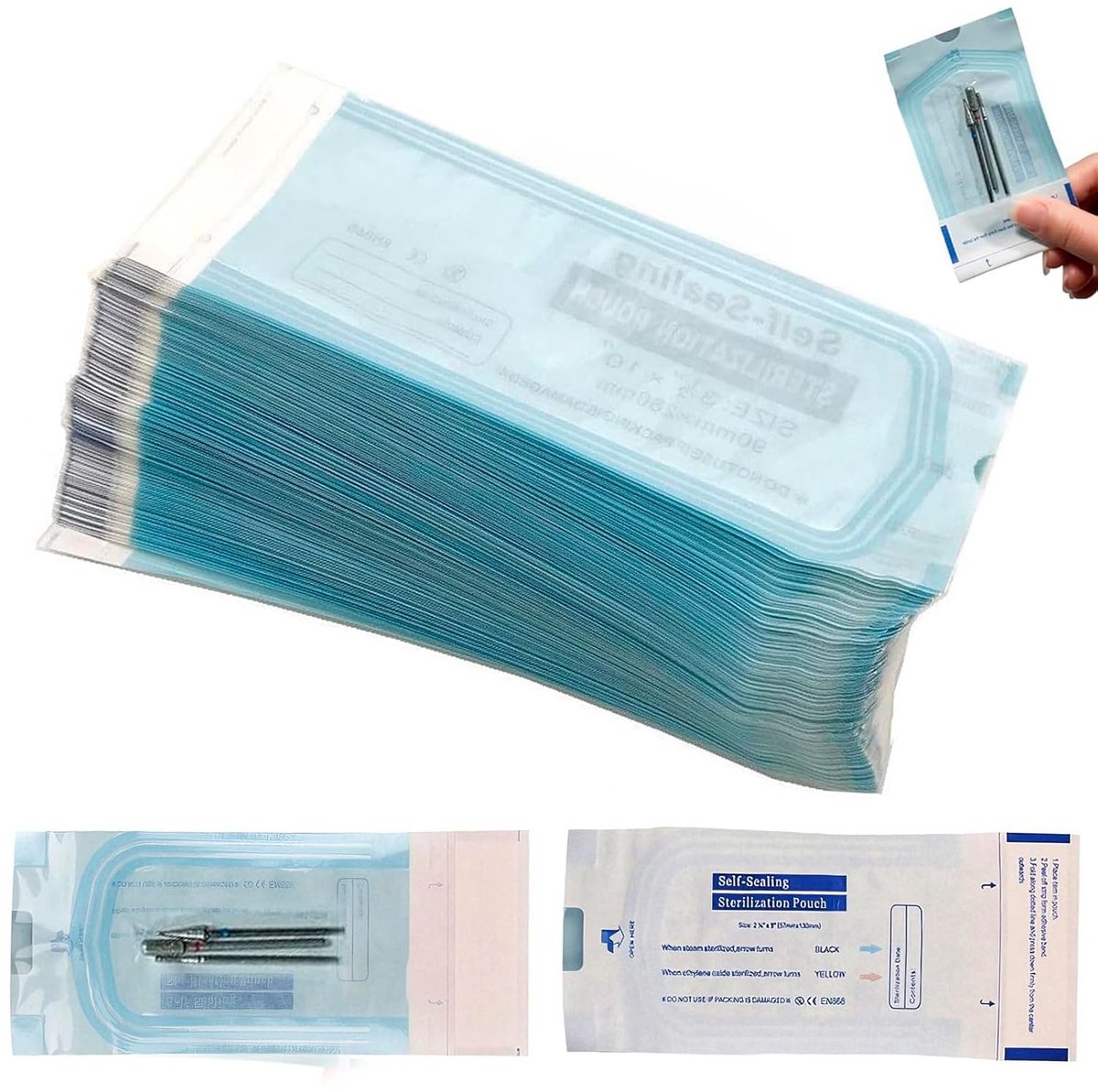 Sterilisatiezakken 5,5 x 13 cm - Zelfsluitend PVC - Transparant blauw - Voor kleine instrumenten - ShopVlot