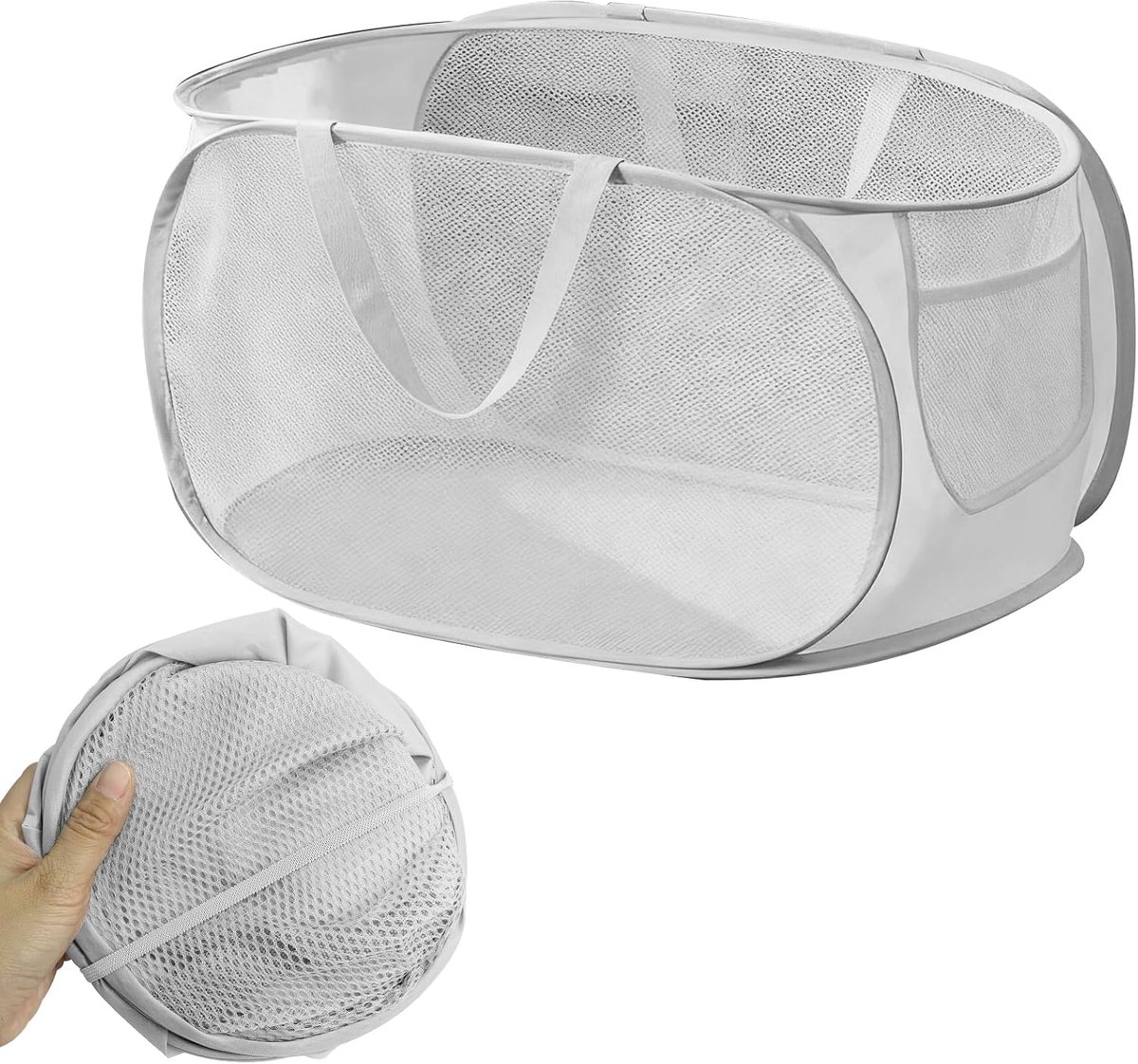 Vouwbare wasmand 70L - nylon en staal - ademend en vochtwerend - ideaal voor de wasruimte - ShopVlot