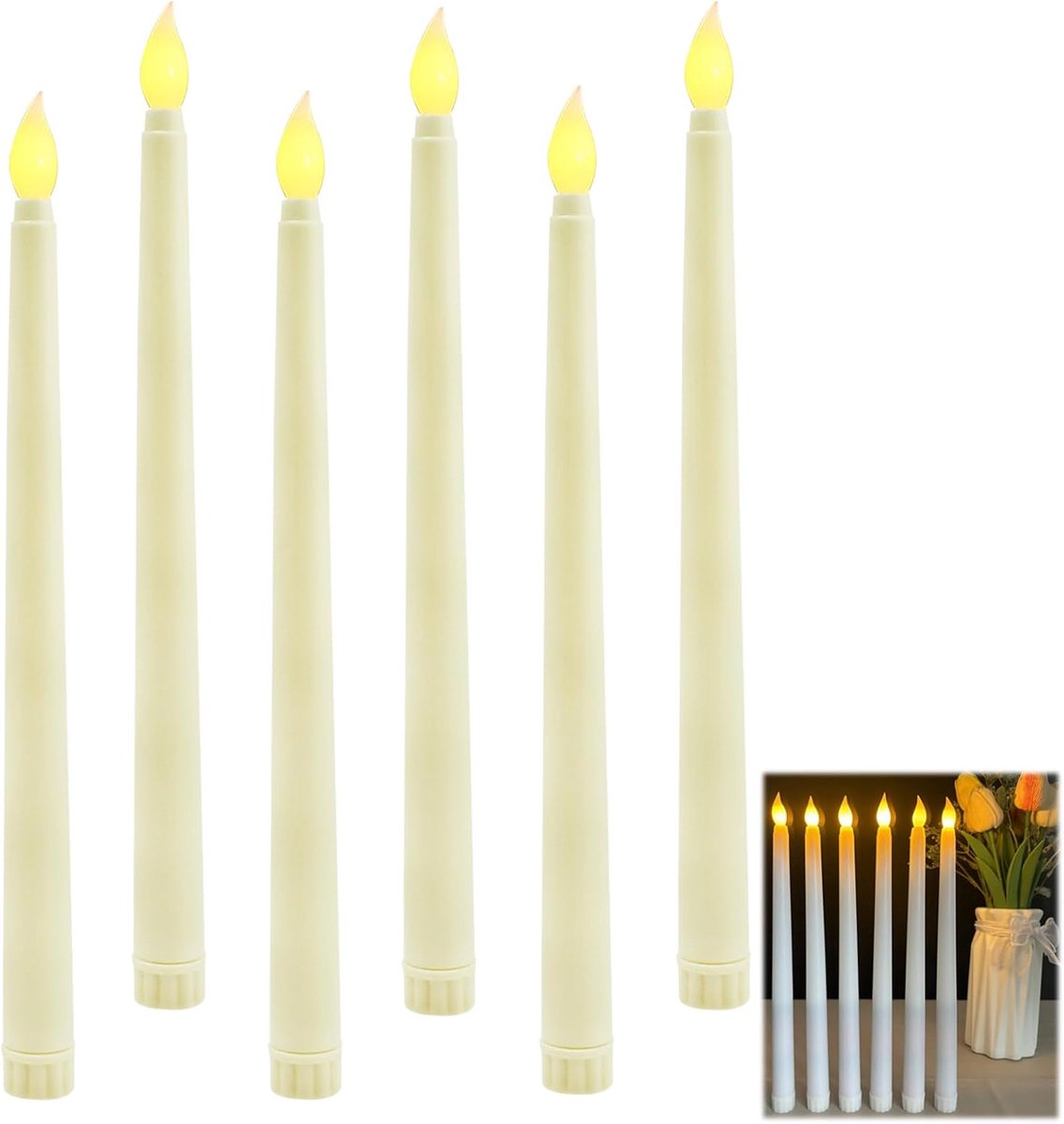 6 pieces long LED candles, floating candles for hanging - LED candles with flickering 3D flame, candles for party - ShopVlot
