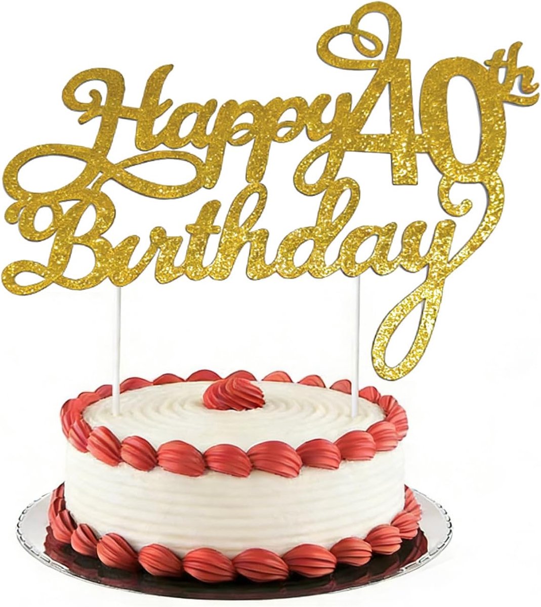 40th Birthday Gold Cake Decor, Gold Glitter Topper, Happy 40th Birthday, 40th Birthday Cake Decoration, Party - ShopVlot