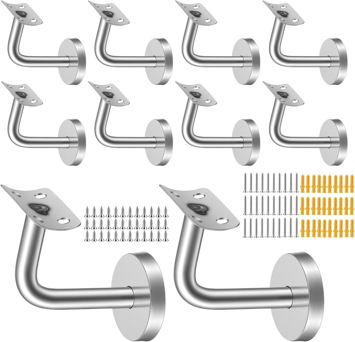 Leuninghouders, roestvrij staal, 60 x 80 mm, ronde buizen, Ø 12 mm, zilver, wandhouder voor leuningen en - ShopVlot