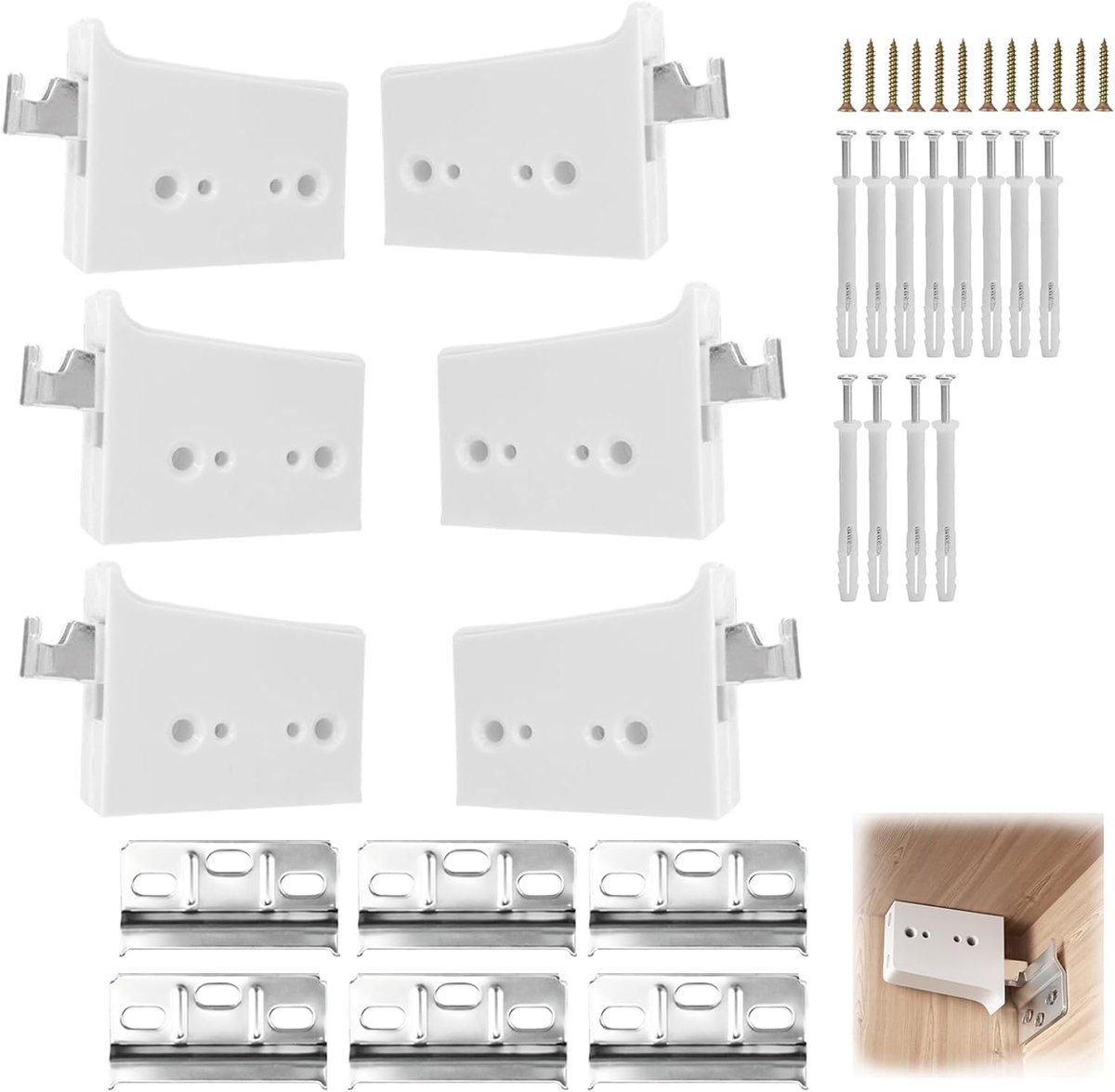 Hangkasthouder, 6 stuks kasthangers, verstelbare kasthanger, wandhouder, met steunrail, M8 x 80 expansieschroef, M4 x - ShopVlot