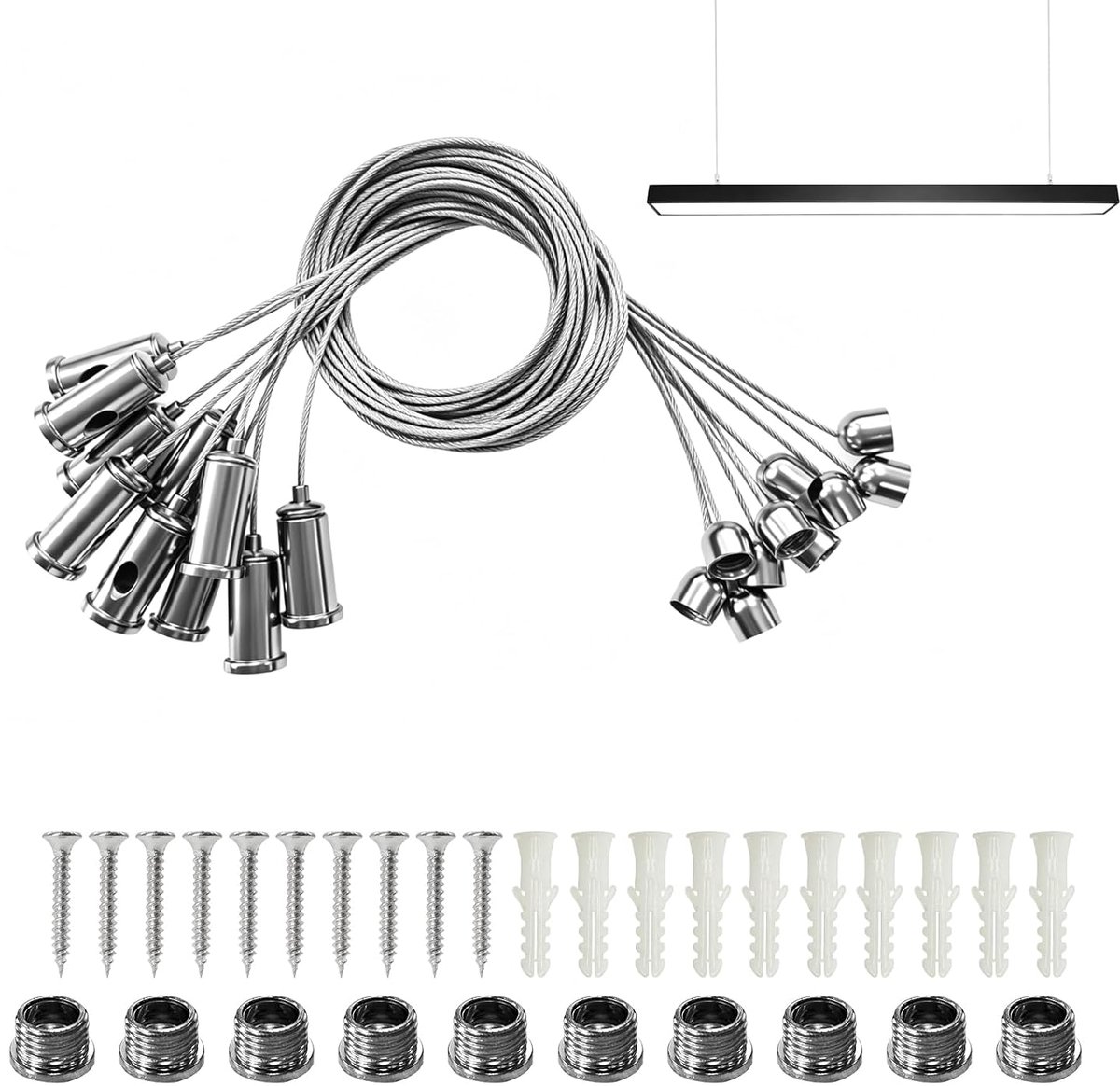 Set van 10 kabelophangingen, inbouwset, plafondbevestiging met instelbaar ontwerp voor led-paneel-plafondlampen - ShopVlot