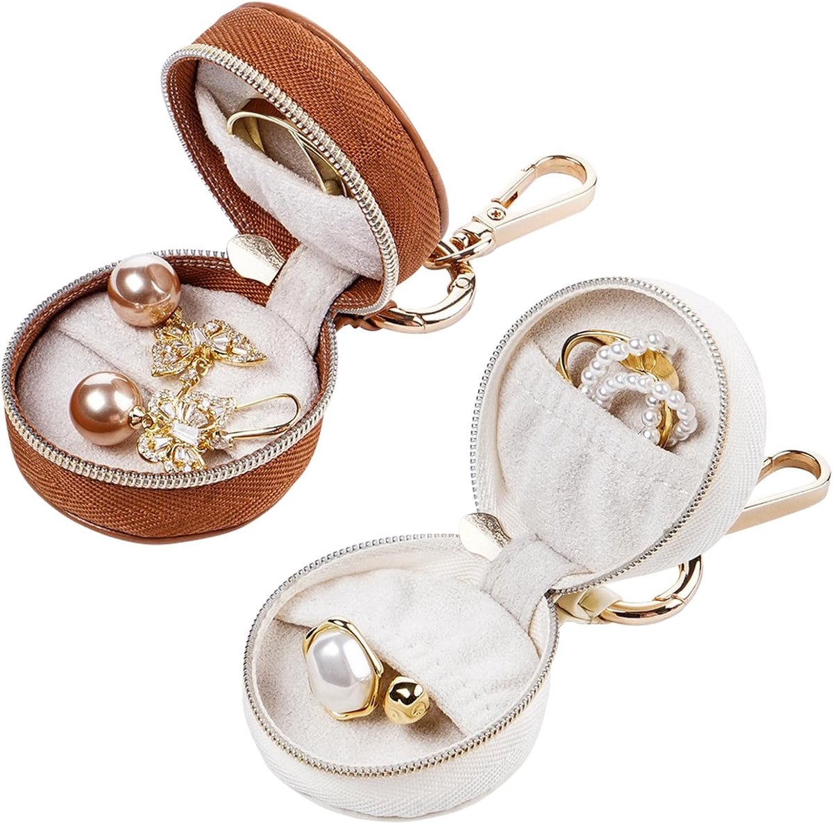 2 stuks mini-reissieradenzakjes, sieradenopslag, klein sieradenkistje, draagbare sieradentas, reisetui voor dames - ShopVlot