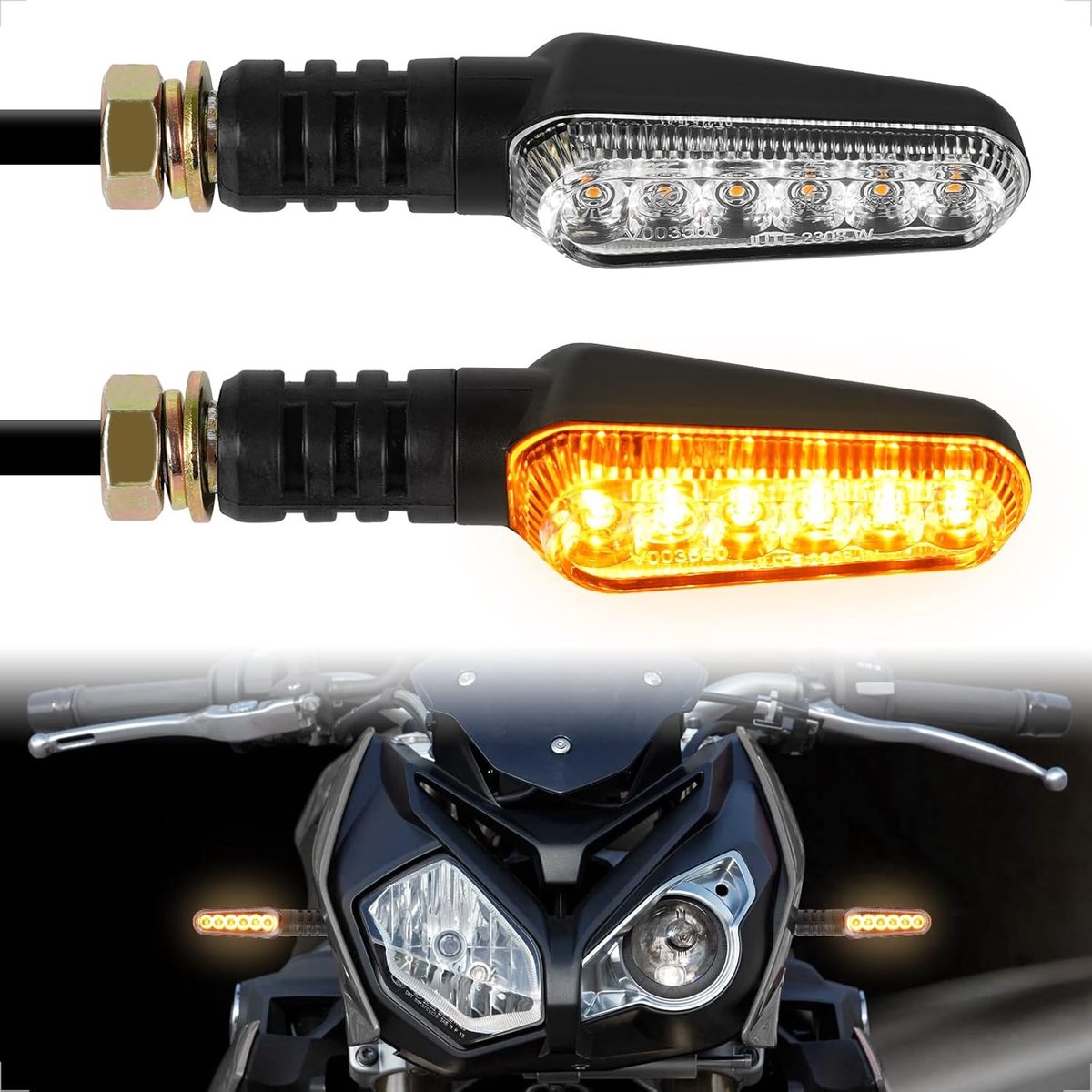 evermotor Motorcycle LED Indicator Lights, 12 V 2.4 W, 2 Pieces Approved 6 Very Bright LEDs per Display, Waterproof - ShopVlot