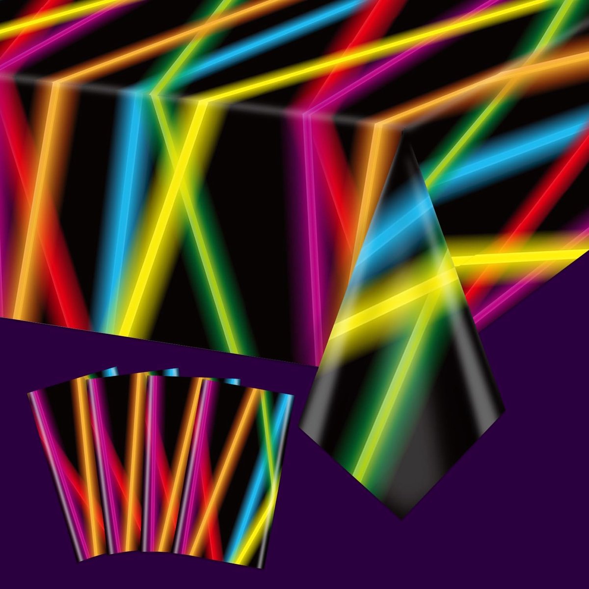 4pcs Neon Tablecloths, Colorful Fluorescent Lines Table Cloth Neon Tablecloths for Let's Glow Party Decorations Glow - ShopVlot