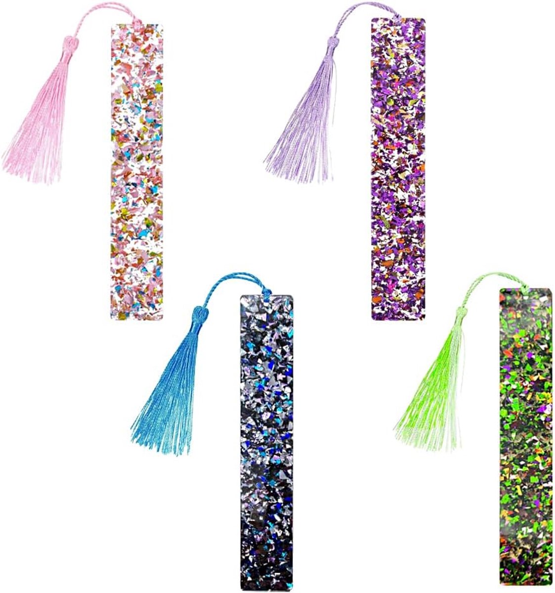 4 stuks glitter bladwijzer, esthetische paginamarkering, schattige kristalhars met kleurrijke zijden kwastjes voor - ShopVlot