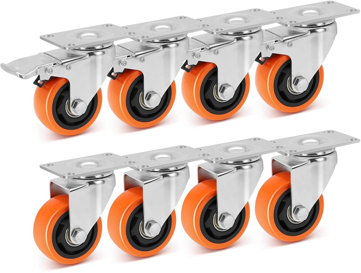 W B D WEIBIDA 75 mm Furniture Wheels with 4 Brakes, Capacity 112 kg each, 360° Swivel Wheels, Flexible and Robust - ShopVlot