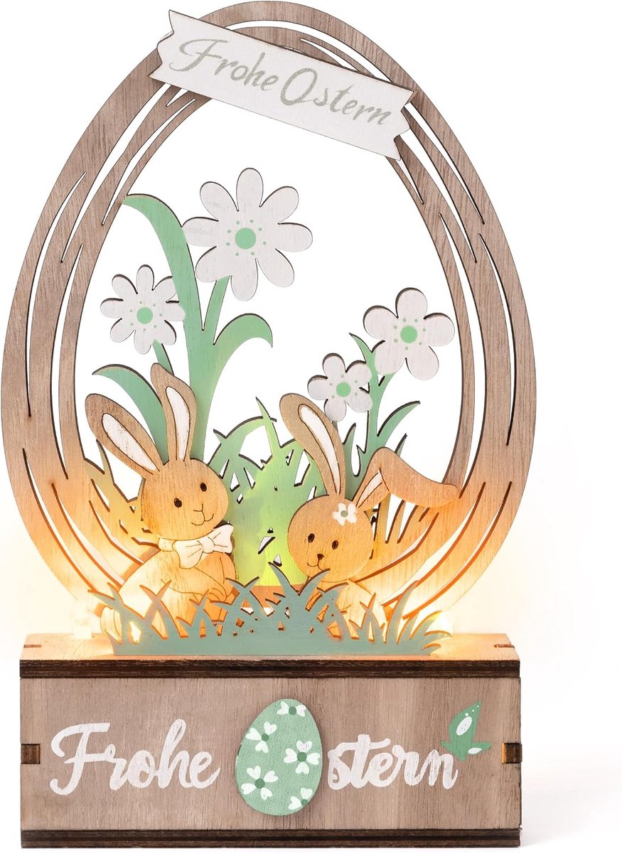 Valery Madelyn 22 cm Easter Stand with LED Light, Easter Bunny Easter Decoration for Wooden Stand - ShopVlot