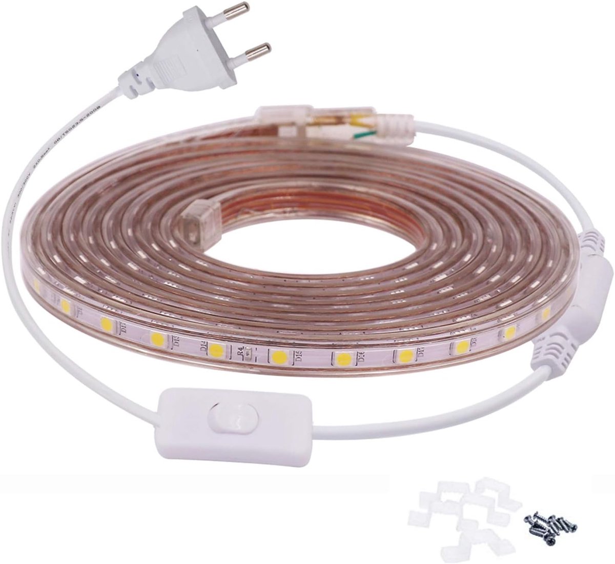 3m LED Strips with Switch Warm White, 220V 230V LED Light Strip, 60 Leds/m LED Strips, IP65 Water Resistant, Mild - ShopVlot