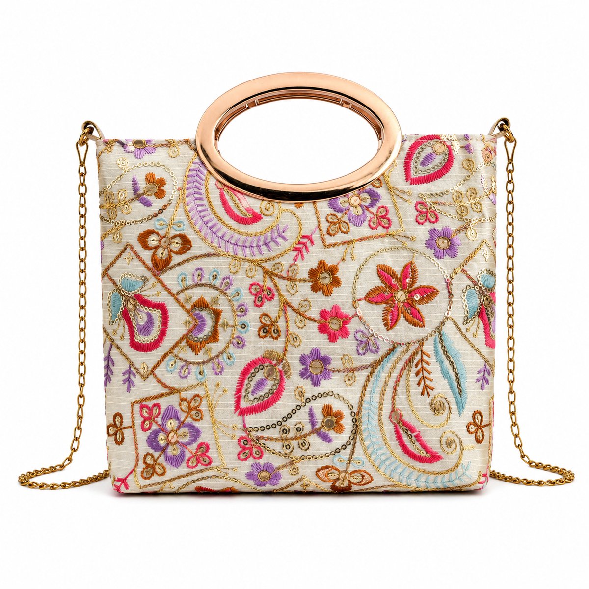 N3 Collecties Handgemaakte Clutch met Bloemenborduursel – Elegante Avondtas voor Bruiloften & Feesten-Multi