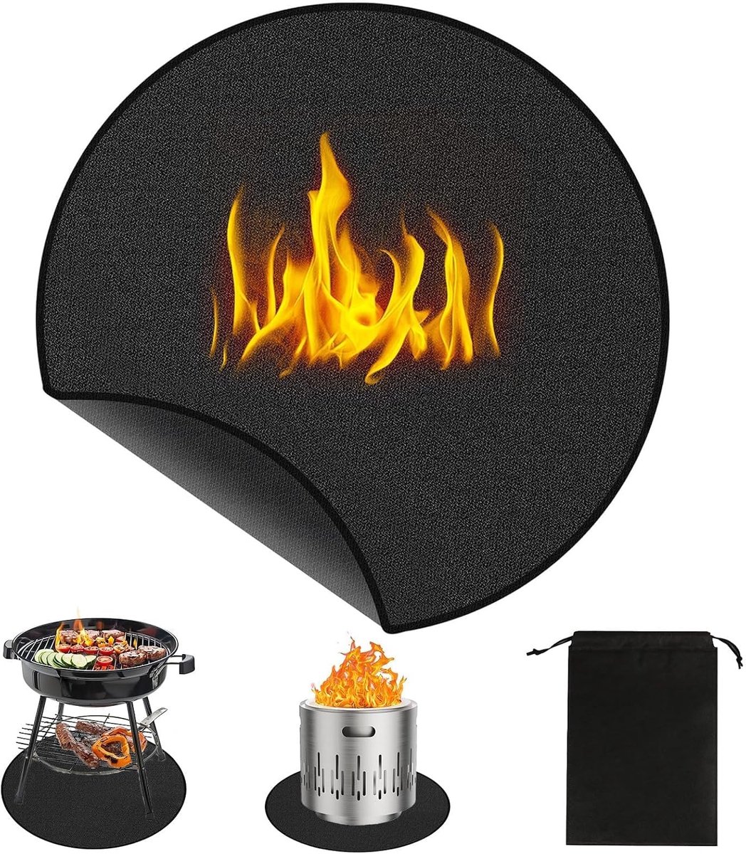 60 cm round fireproof underlay grill pad floor protection - Fiberglass Fire Resistant Mat with Black Pouch, for Fire - ShopVlot