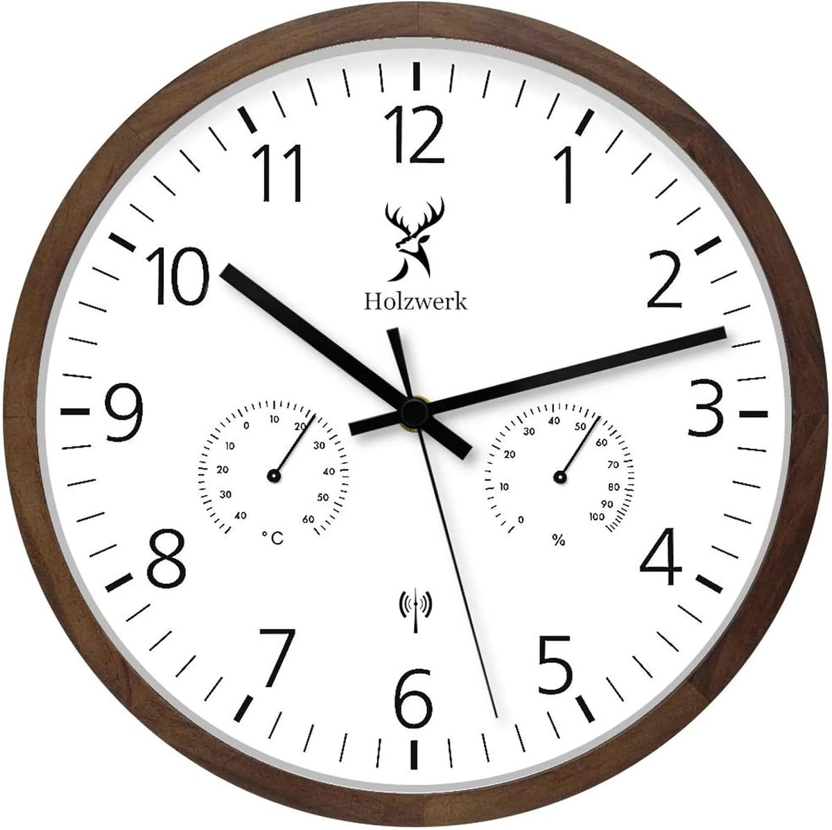 Holzwerk WEGBERG Wireless Wall Clock, Wall Clock with Temperature Display and Hygrometer, Humidity Meter, Thermometer - ShopVlot