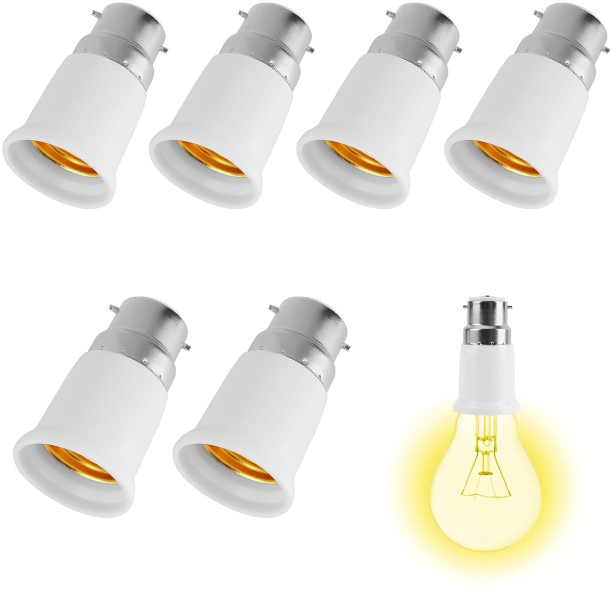 Set of 6 adapters B22 to E27, B22 to E27 lamp base, heat-resistant base adapter for LED, Halogen, CFL and incandescent - ShopVlot
