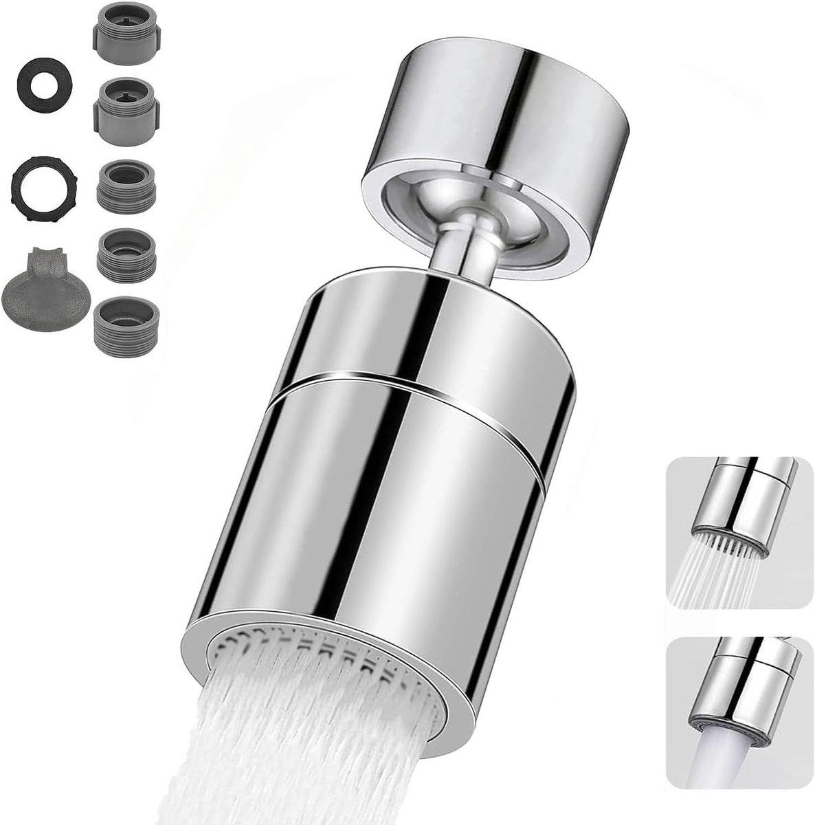 Kitchen Tap Spray Head, 360° Rotatable, Double Function, with 2 Spray Functions, 22 mm and 24 mm Thread, Aerator - ShopVlot