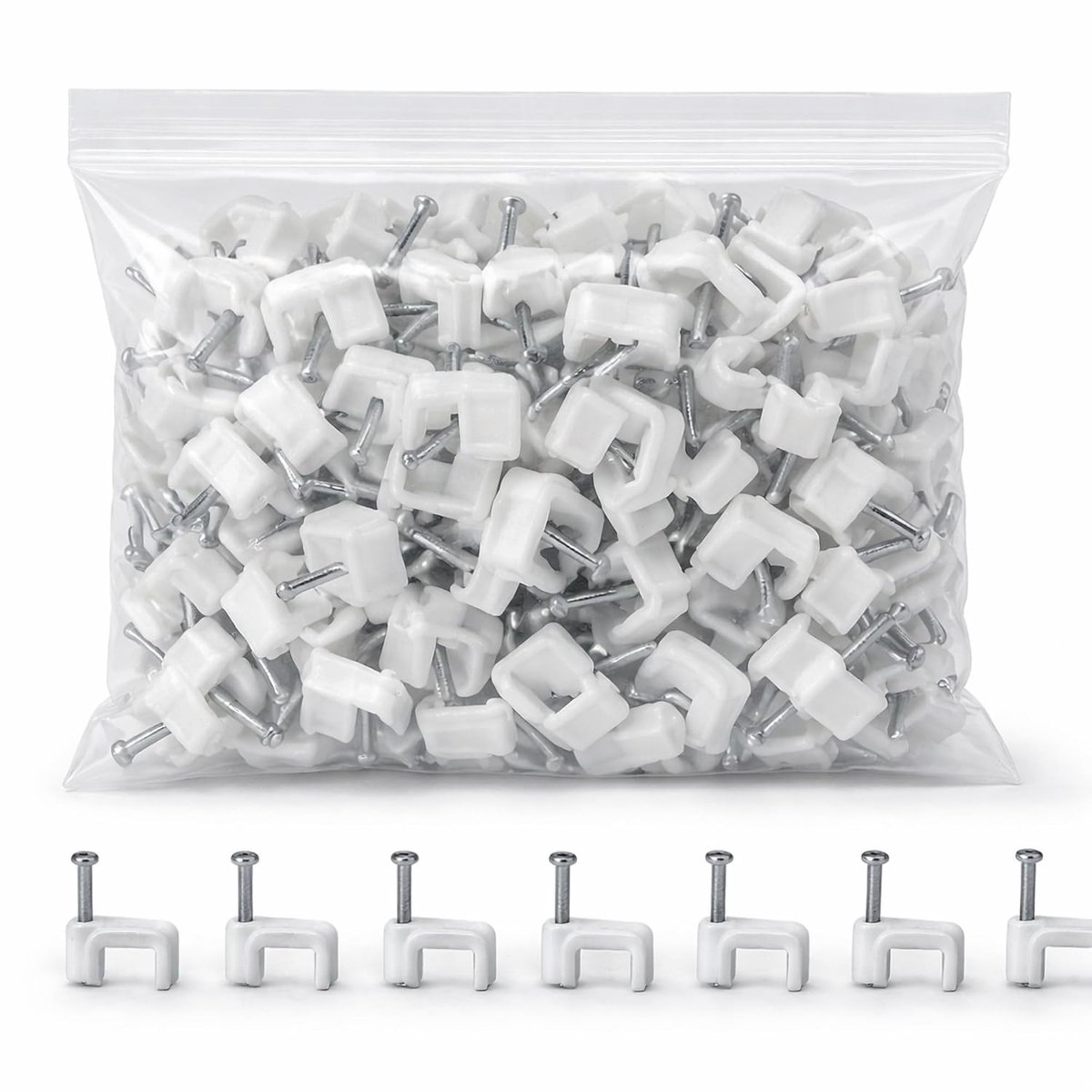 White Plastic Flat Electric Wire Cable Clips TV Phone Internet Lead Mounts 14mm- 50 Pieces - ShopVlot