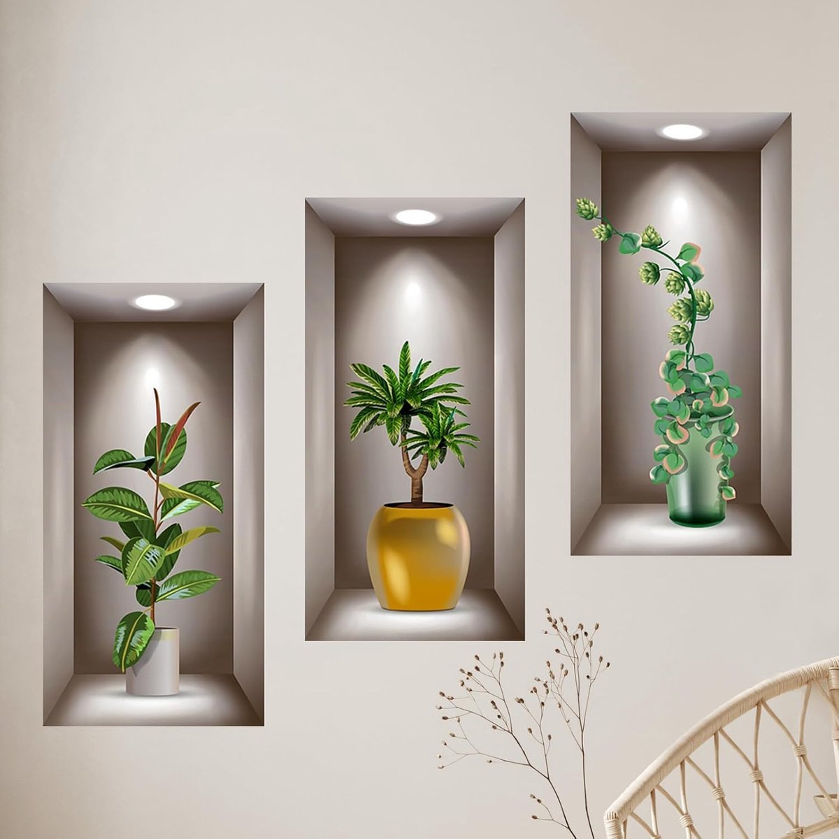 Supzone Muursticker planten 3D foto's vazen muursticker groene bladeren muursticker slaapkamer woonkamer bank hal - ShopVlot