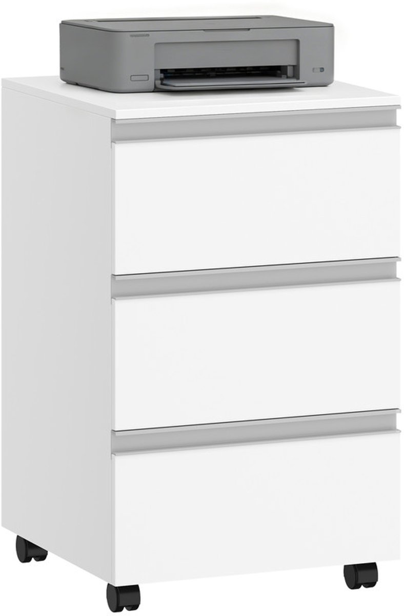 Hzuaneri Rolcontainer 40x40x65,5 cm, 3 laden, wit,Mobiel, 3 laden, stabiel. Geschikt voor A4/Letter. Voor kantoor en thuiswerk. 40x40x65,5 cm, witte, stevige constructie. Ref