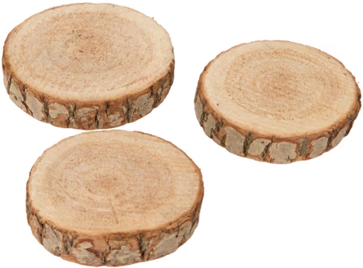 Houten Schijven - Set van 3 - Berkenhout Schijven - Ca. 8-11 cm Diameter | Houten Schijfjes voor Knutselen - Decoratie Houten Schijven