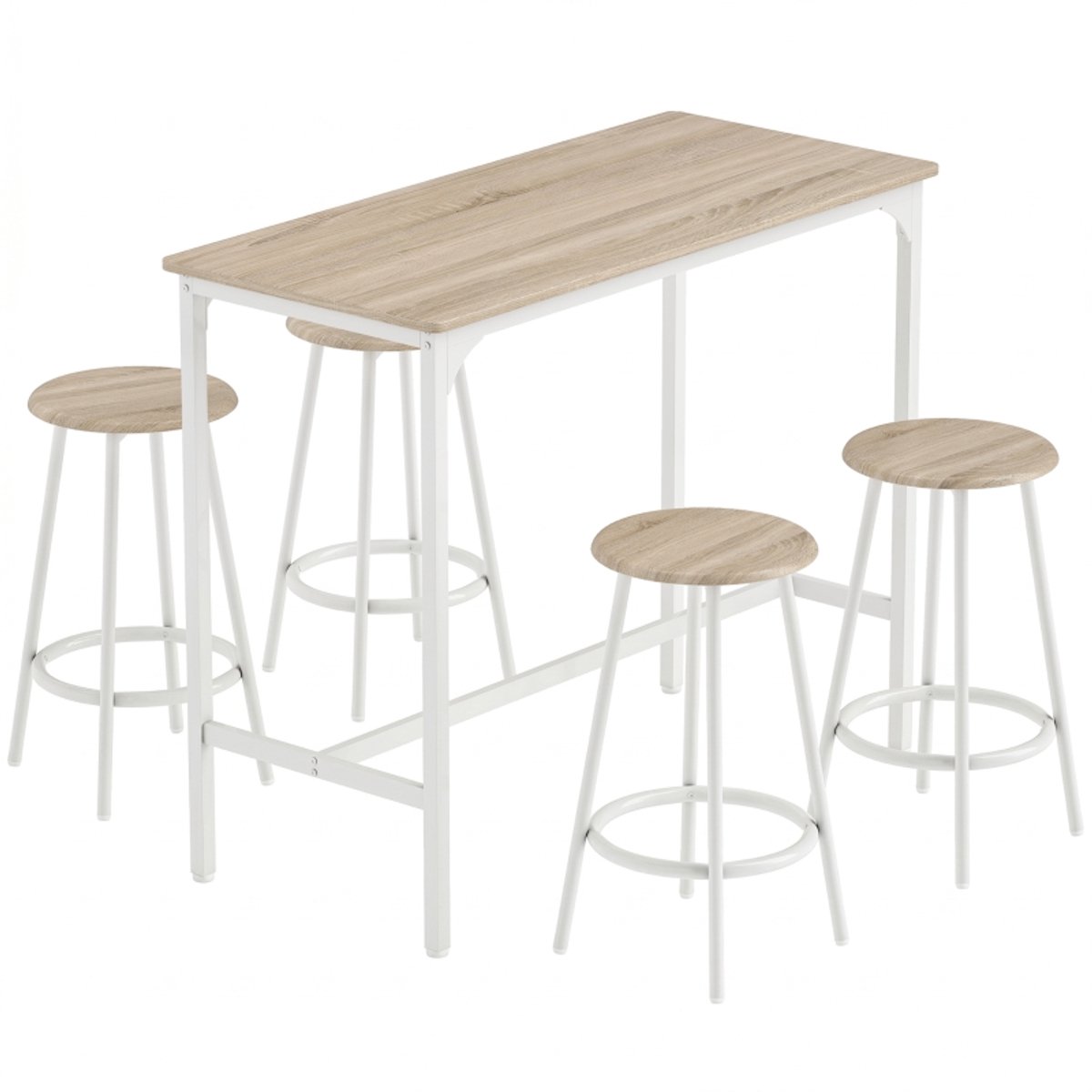 Barkrukken set 110x50x89,5 cm+30x30x60.5cm Wit Metaal 5-delige set met 1 bartafel en 4 barkrukken voor keuken en eetkamer eenvoudig praktisch ruimtebesparend ontwerp geschikt voor kleine woningen
