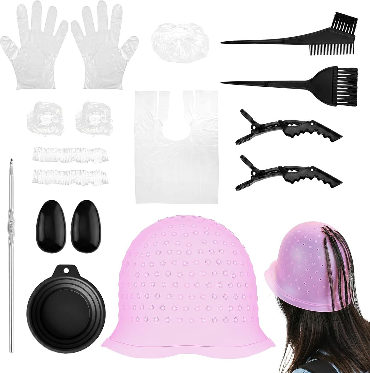 12 Pieces Silicone Hair Dye Set, Hair Cap for Highlights and Balayag(Purple) - ShopVlot
